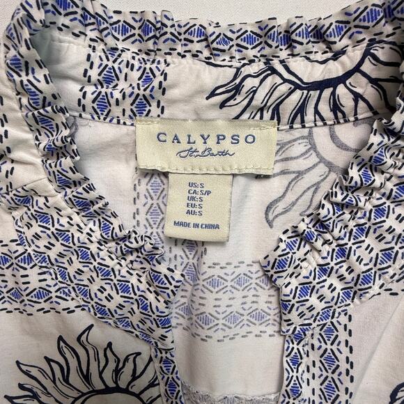 Calypso St. Barth Blue White Seashell Palm Print Cotton Dress Size S - Picture 4 of 16